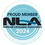 Proud member badge of the National Limousine Association (NLA) for 2024, emphasizing Affects Premium Chauffeured Service' commitment to quality transportation.