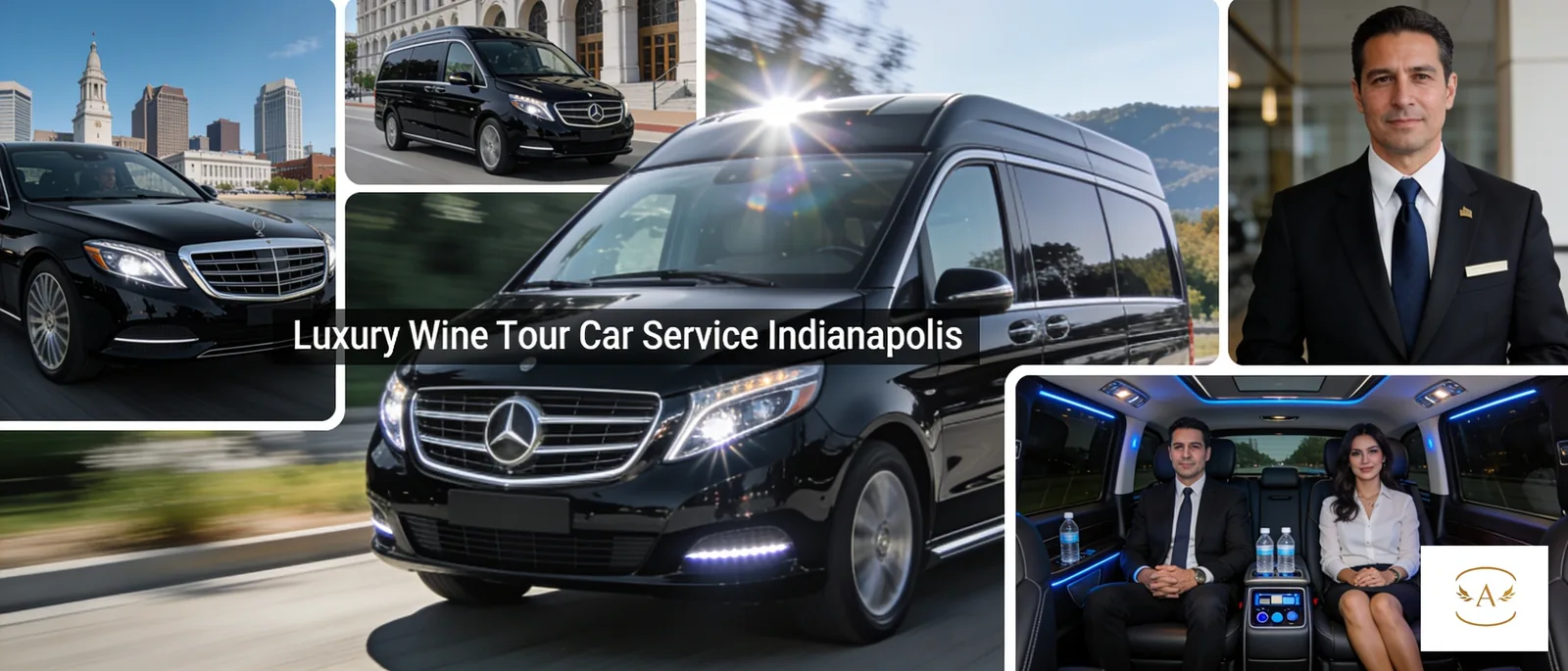 Luxury Mercedes Sprinter van providing chauffeur service in Indianapolis.